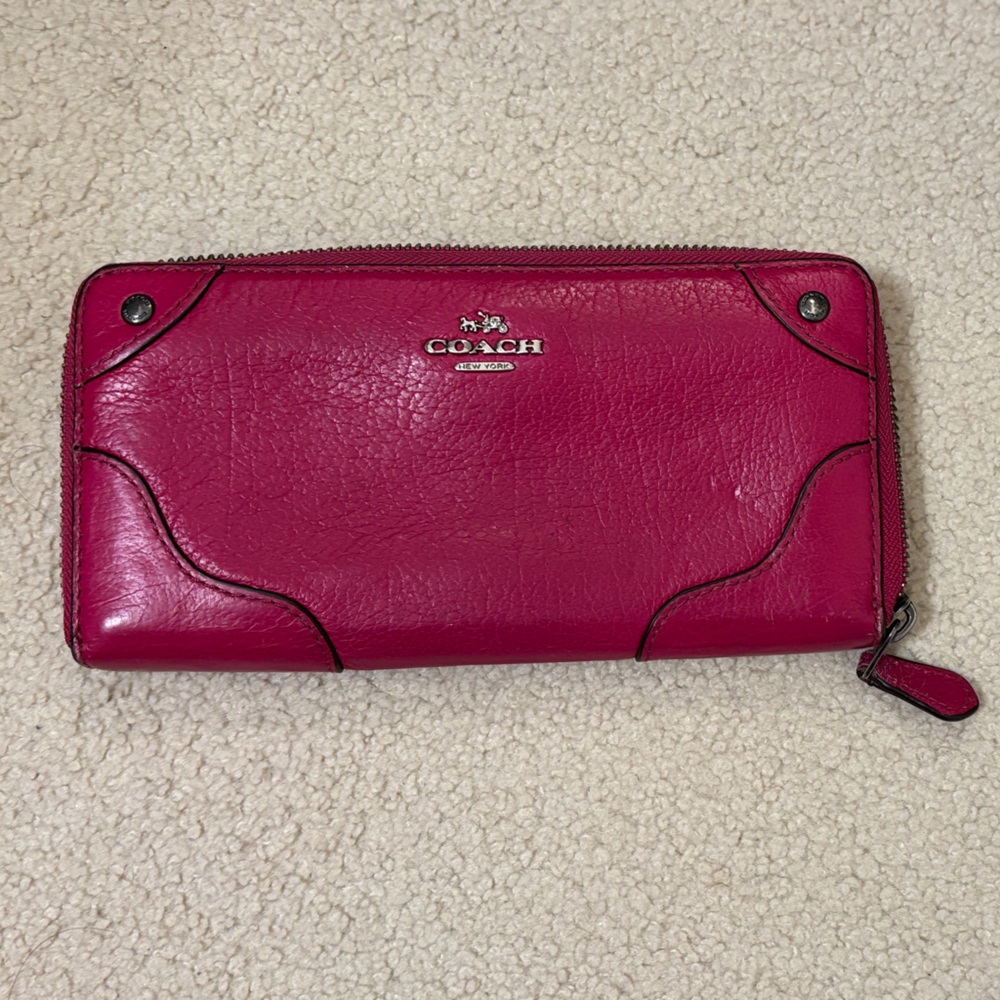 Coach Fuchsia Leather Zip Wallet
